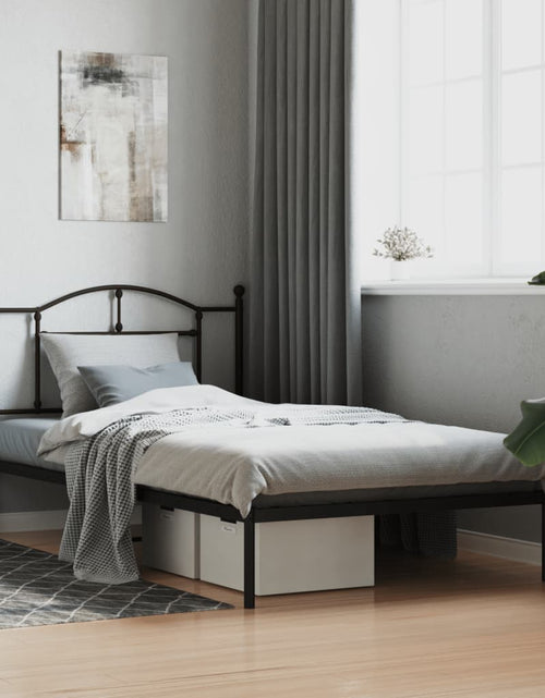 Încărcați imaginea în vizualizatorul Galerie, Cadru de pat din metal cu tăblie, negru, 100x200 cm - Lando
