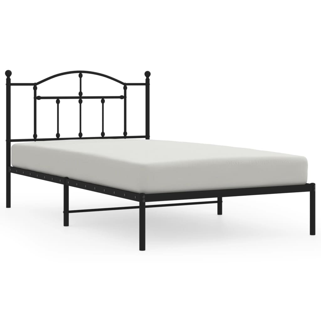 Cadru de pat din metal cu tăblie, negru, 107x203 cm - Lando