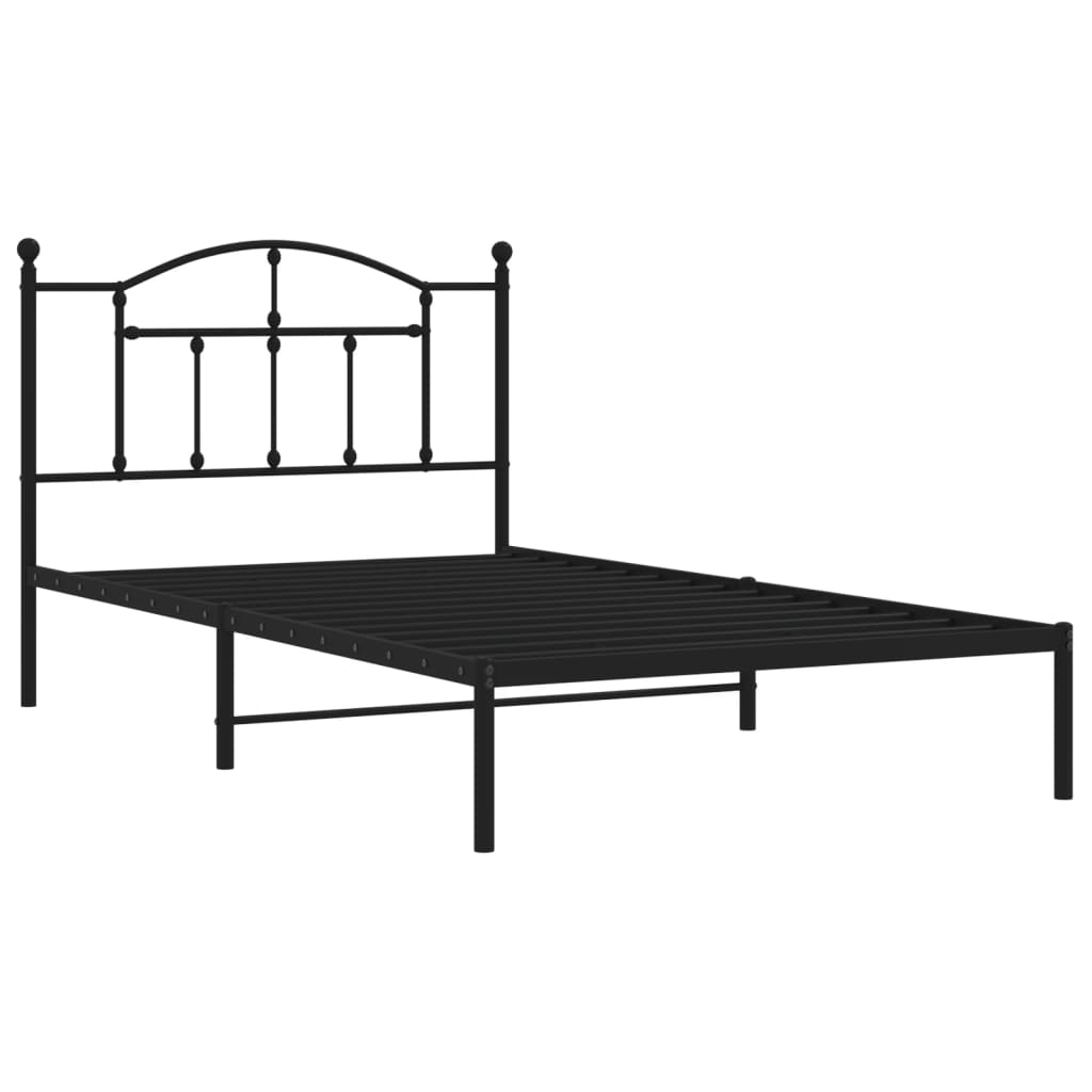 Cadru de pat din metal cu tăblie, negru, 107x203 cm - Lando