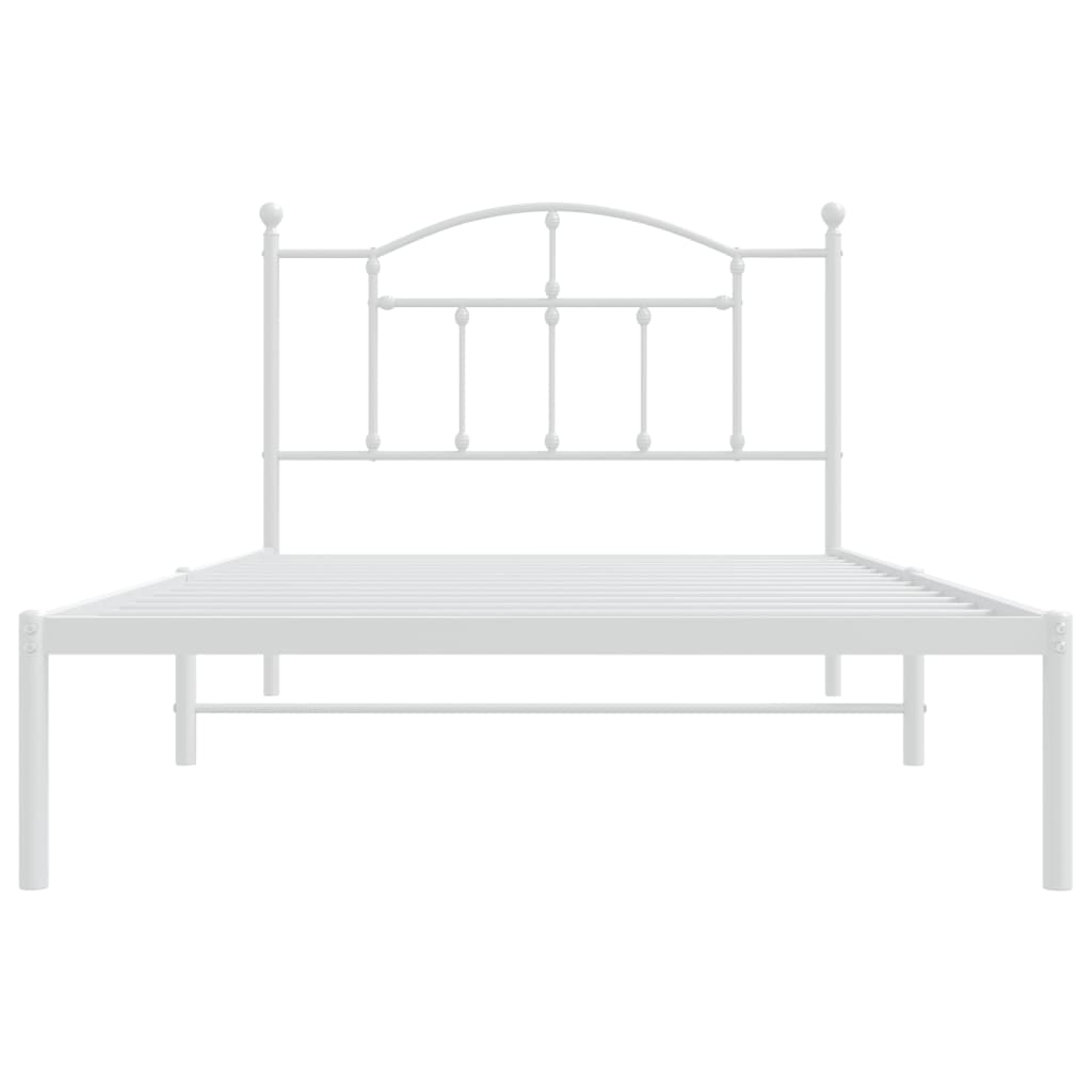 Cadru de pat din metal cu tăblie, alb, 100x200 cm - Lando