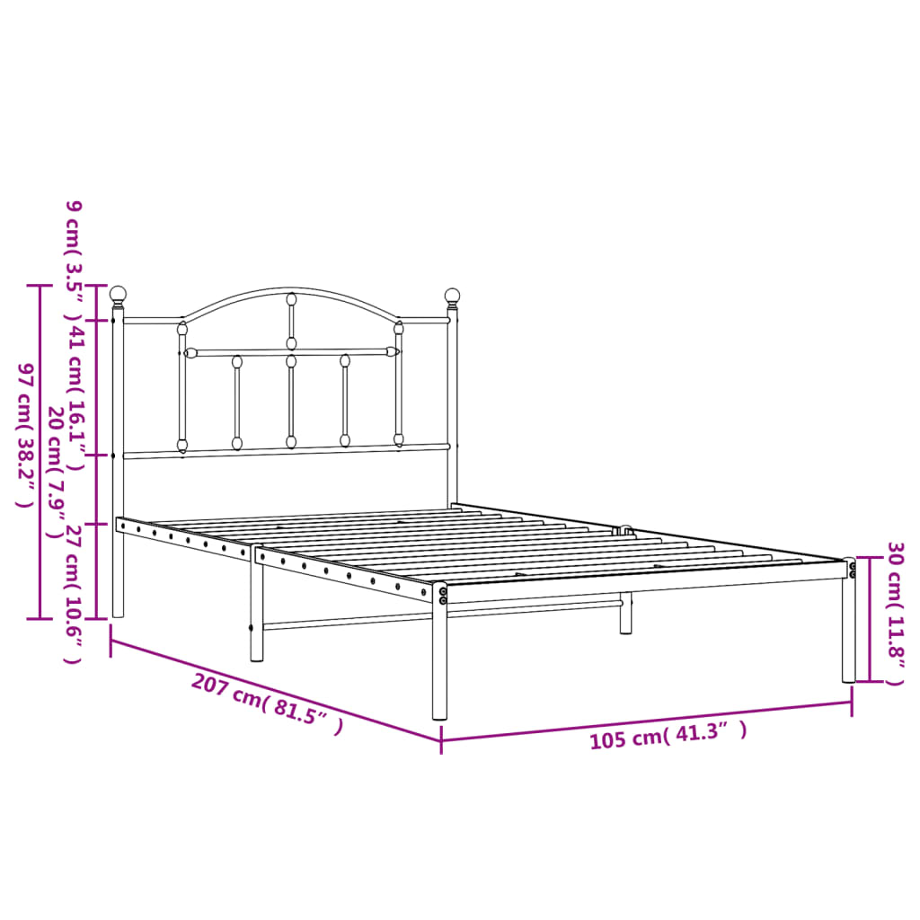 Cadru de pat din metal cu tăblie, alb, 100x200 cm - Lando