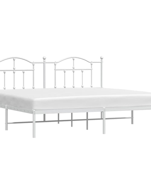 Încărcați imaginea în vizualizatorul Galerie, Cadru de pat metalic cu tăblie, alb, 200x200 cm - Lando
