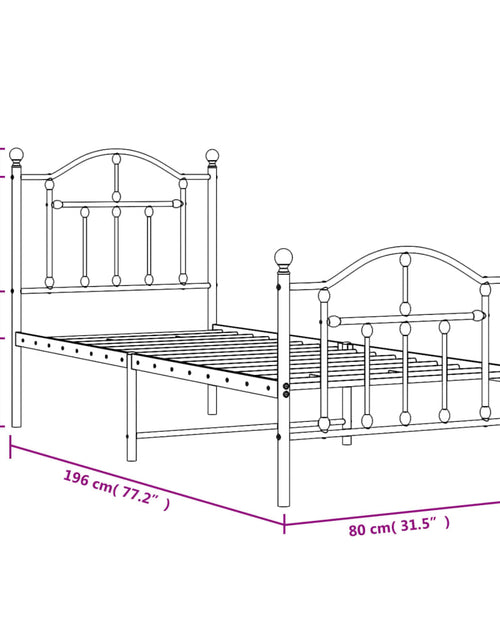 Încărcați imaginea în vizualizatorul Galerie, Cadru de pat metalic cu tăblie de cap/picioare, alb, 75x190 cm - Lando
