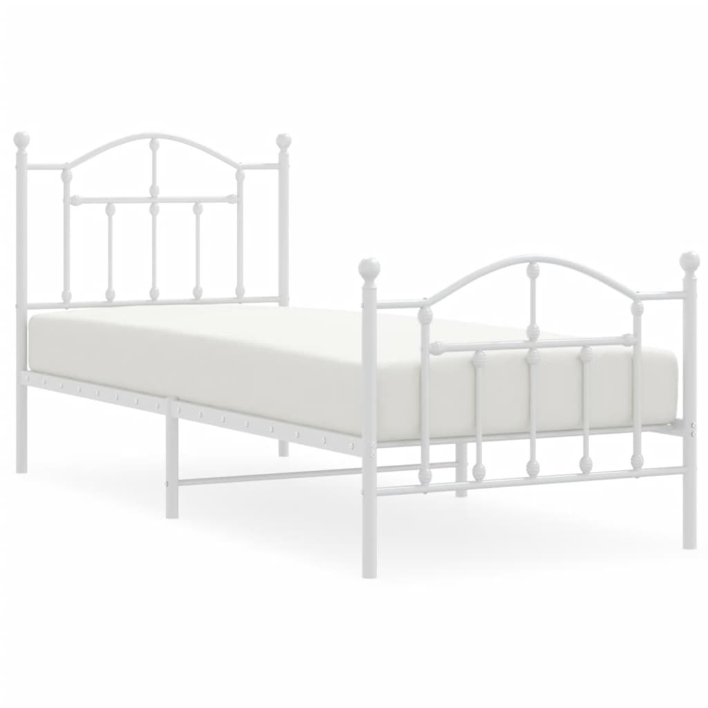 Cadru de pat metalic cu tăblie de cap/picioare, alb, 80x200 cm - Lando