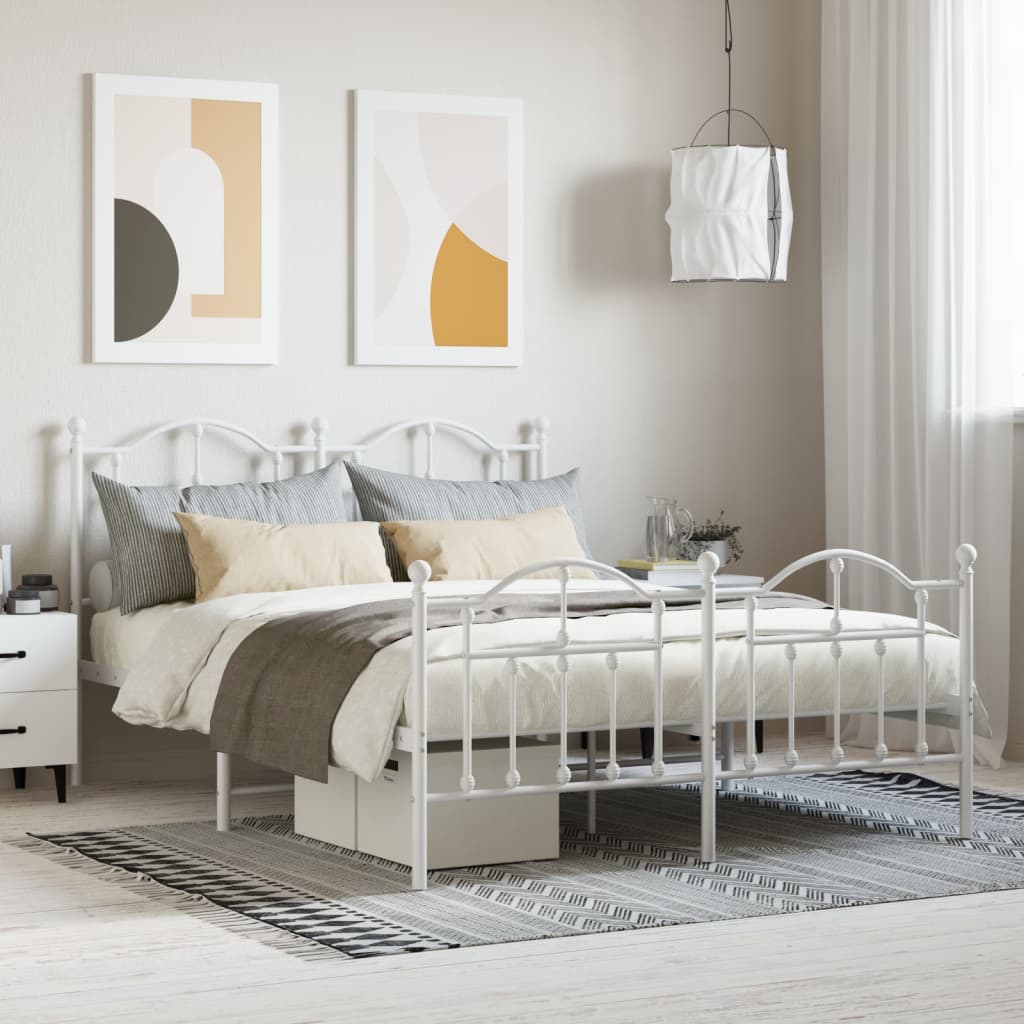 Cadru de pat metalic cu tăblie, alb, 140x200 cm - Lando