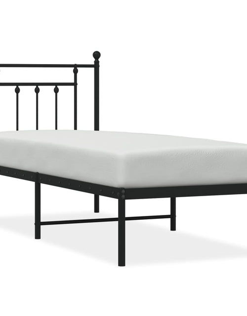 Încărcați imaginea în vizualizatorul Galerie, Cadru de pat metalic cu tăblie, negru, 75x190 cm - Lando
