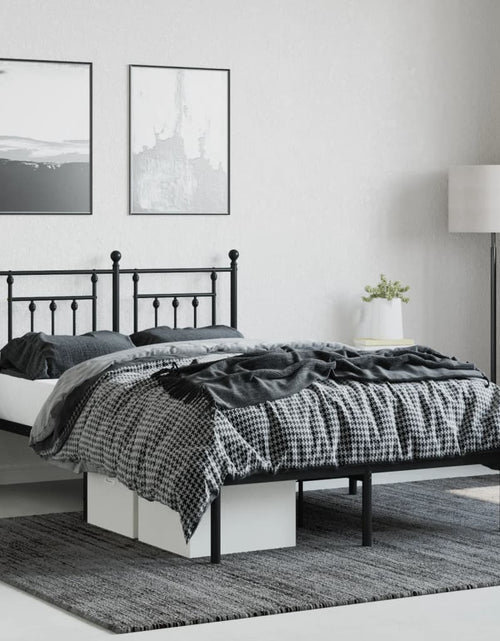 Încărcați imaginea în vizualizatorul Galerie, Cadru de pat metalic cu tăblie, negru, 135x190 cm - Lando
