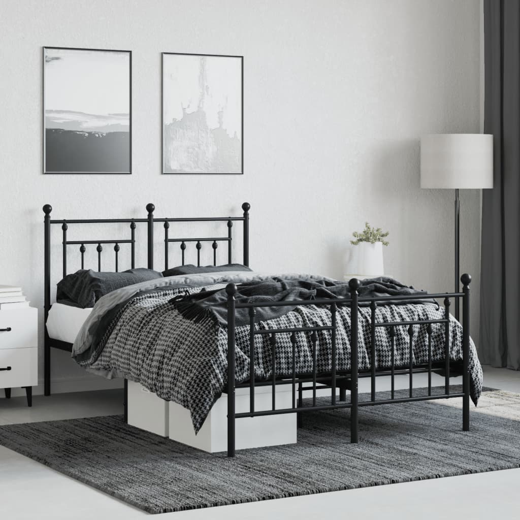 Cadru pat metalic cu tăblie de cap/picioare, negru, 120x200 cm - Lando