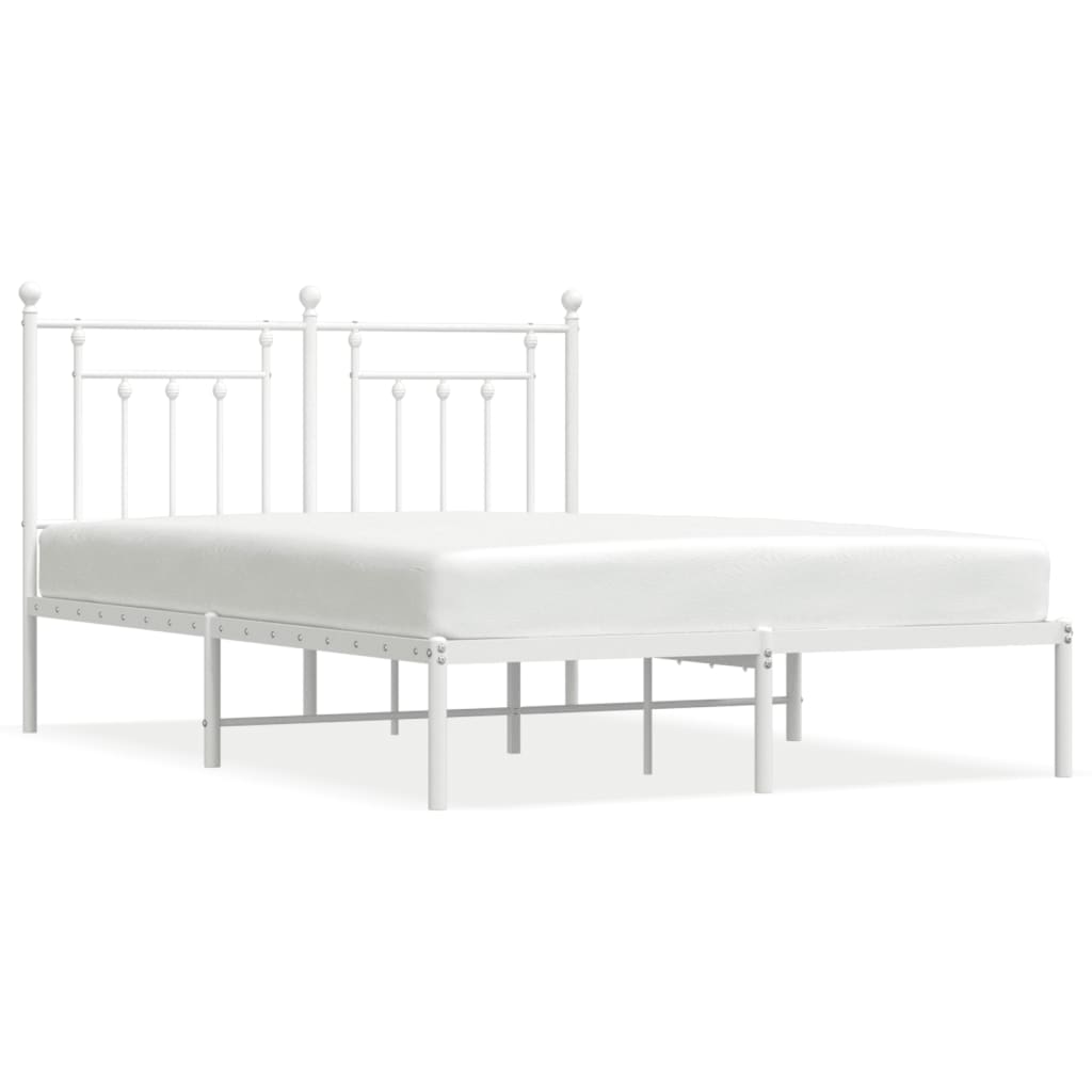 Cadru de pat metalic cu tăblie, alb, 140x190 cm - Lando