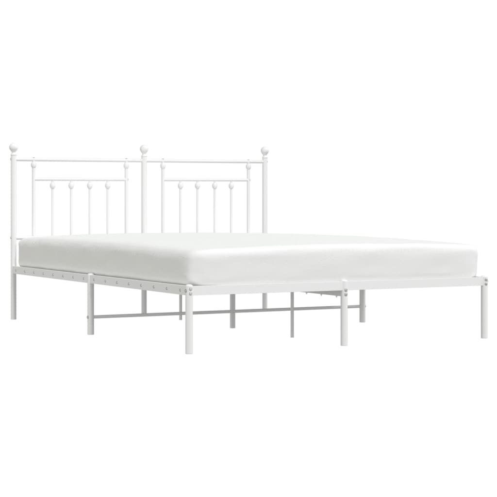 Cadru de pat metalic cu tăblie, alb, 160x200 cm - Lando