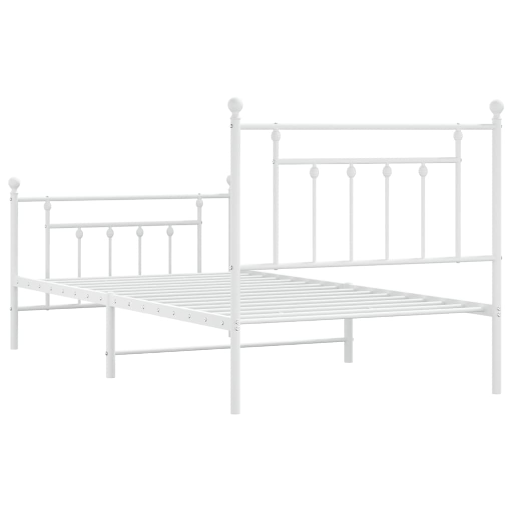 Cadru de pat metalic cu tăblie de cap/picioare, alb, 100x190 cm - Lando