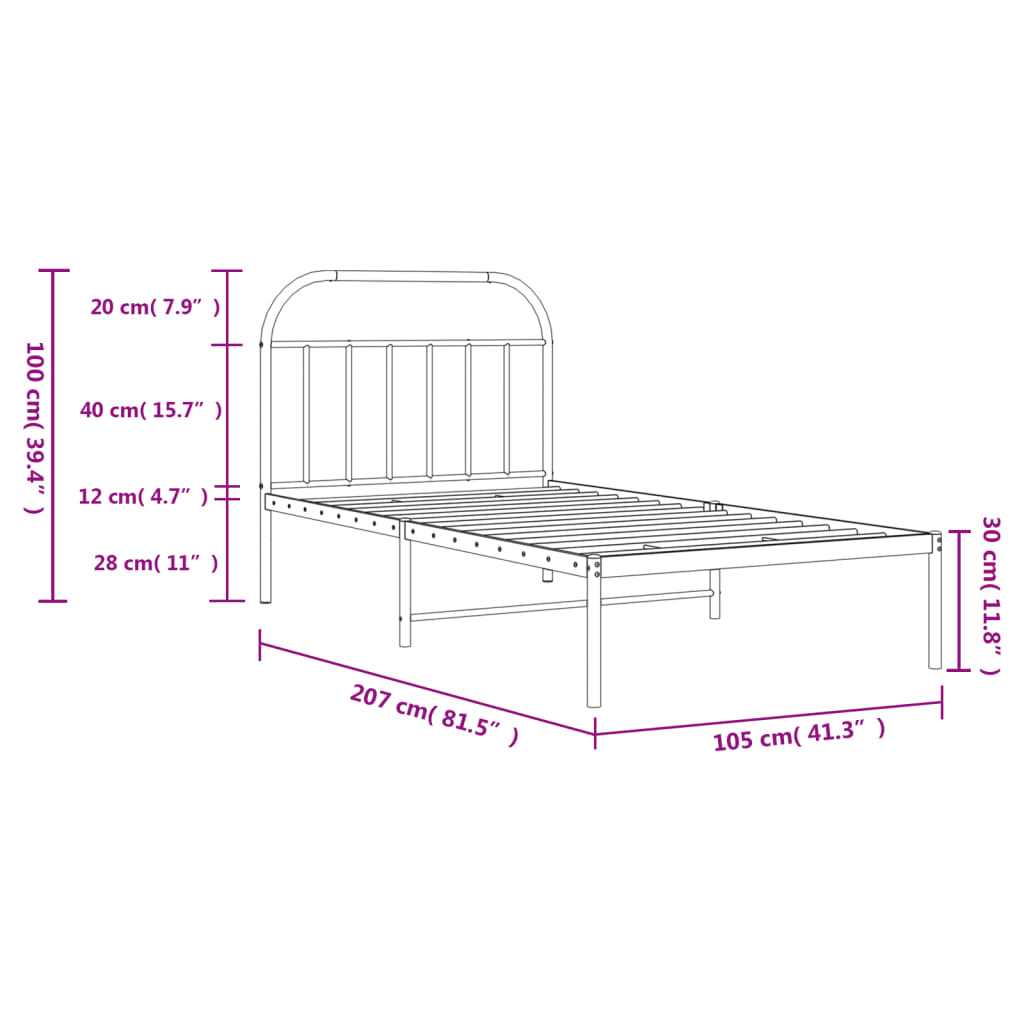 Cadru de pat din metal cu tăblie, negru, 100x200 cm - Lando