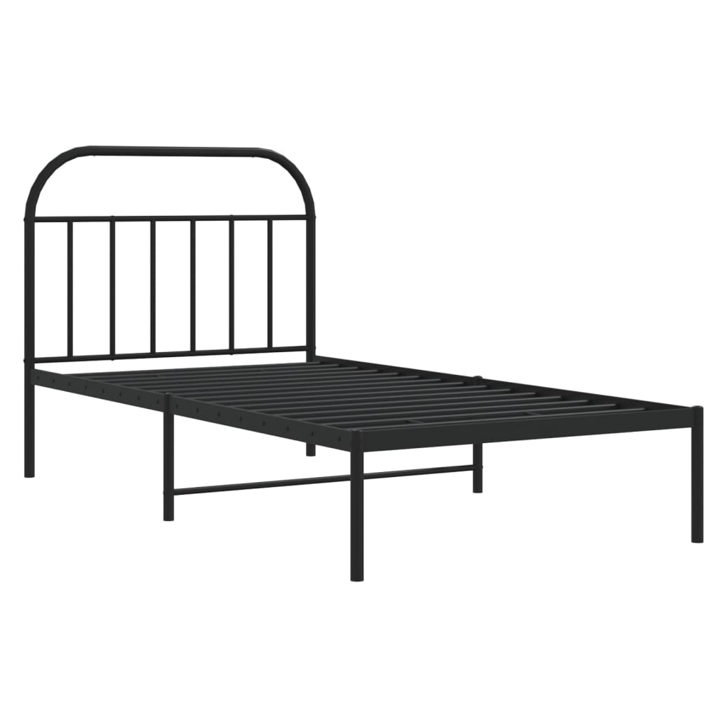 Cadru de pat din metal cu tăblie, negru, 107x203 cm - Lando