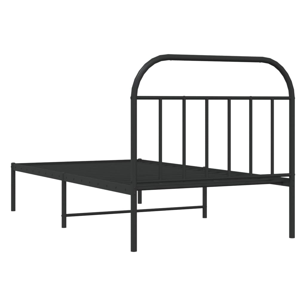 Cadru de pat din metal cu tăblie, negru, 107x203 cm - Lando