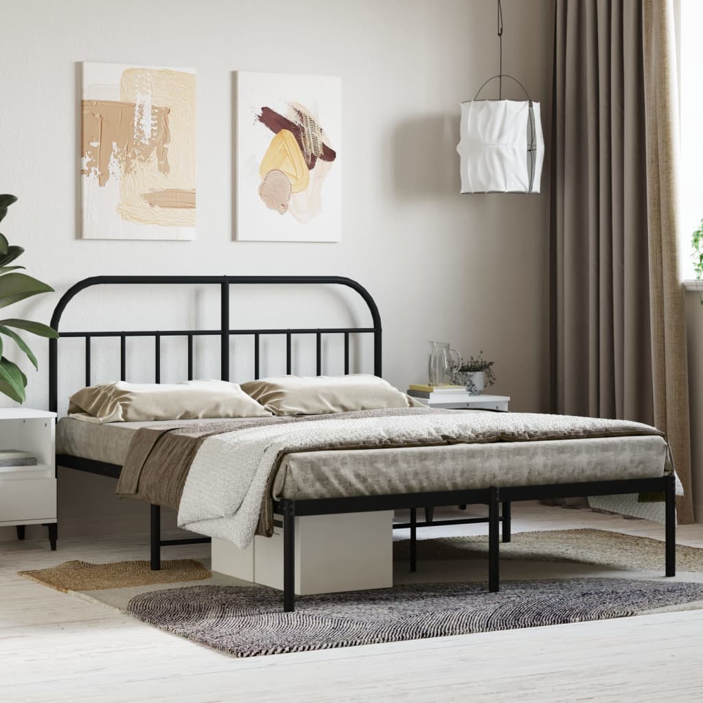 Cadru de pat metalic cu tăblie, negru, 135x190 cm - Lando