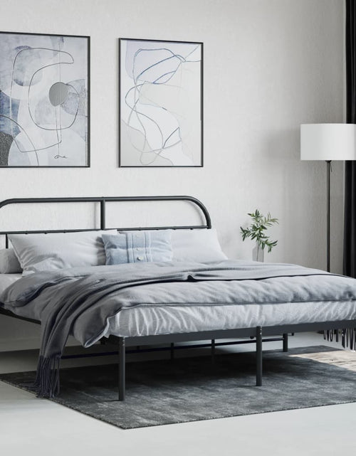Încărcați imaginea în vizualizatorul Galerie, Cadru de pat metalic cu tăblie, negru, 183x213 cm - Lando

