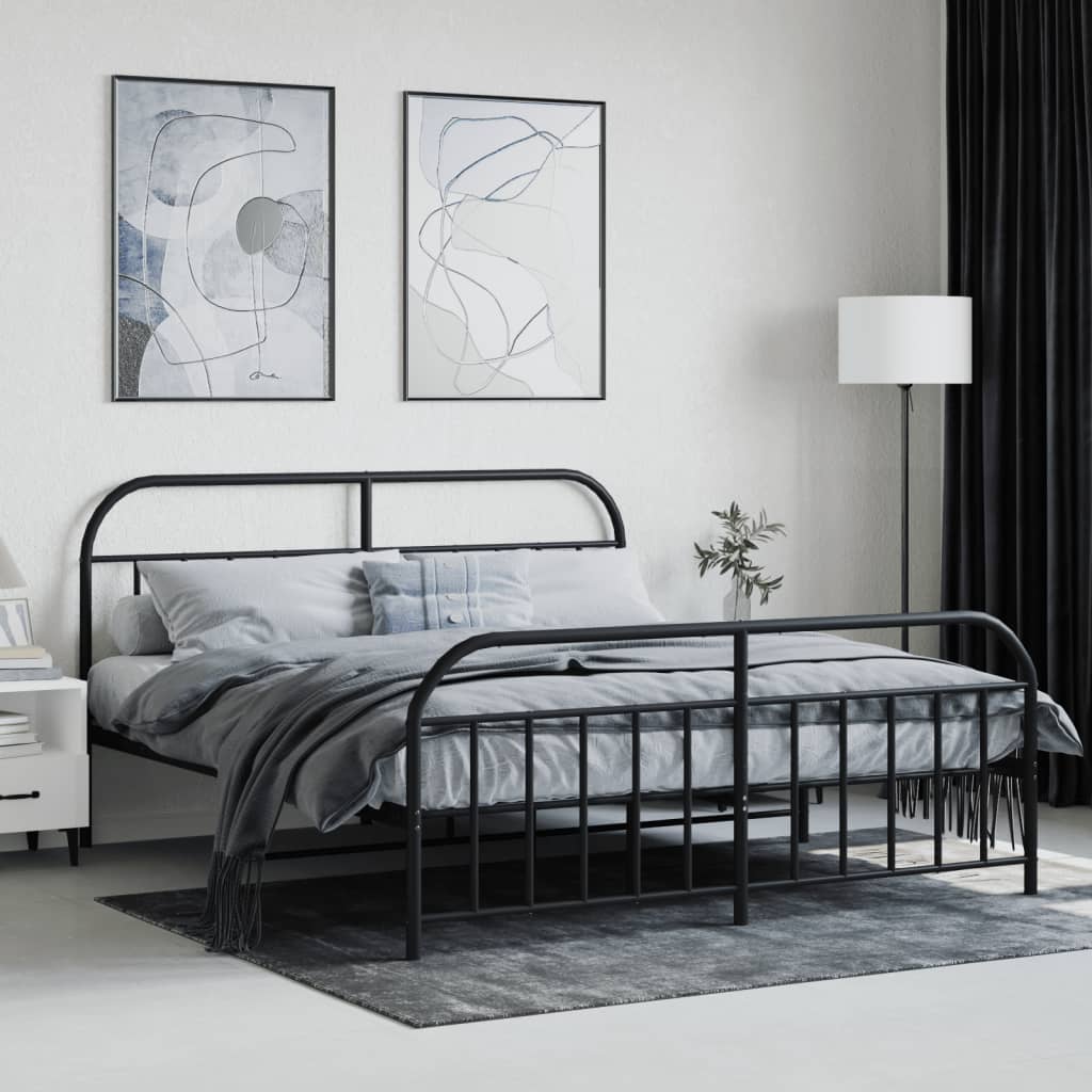 Cadru pat metalic cu tăblie de cap/picioare, negru, 180x200 cm - Lando