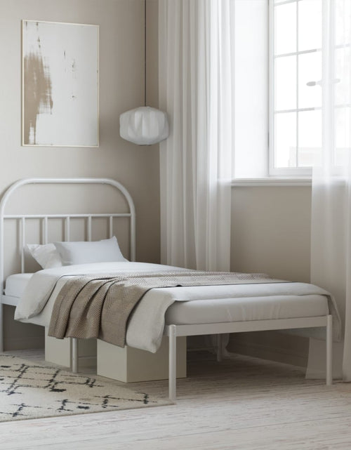 Încărcați imaginea în vizualizatorul Galerie, Cadru pat metalic cu tăblie, alb, 90x200 cm - Lando
