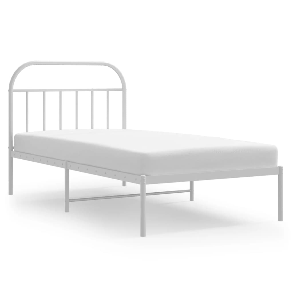 Cadru de pat metalic cu tăblie, alb, 100x190 cm - Lando