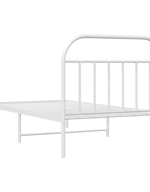 Загрузите изображение в средство просмотра галереи, Cadru de pat din metal cu tăblie, alb, 107x203 cm - Lando
