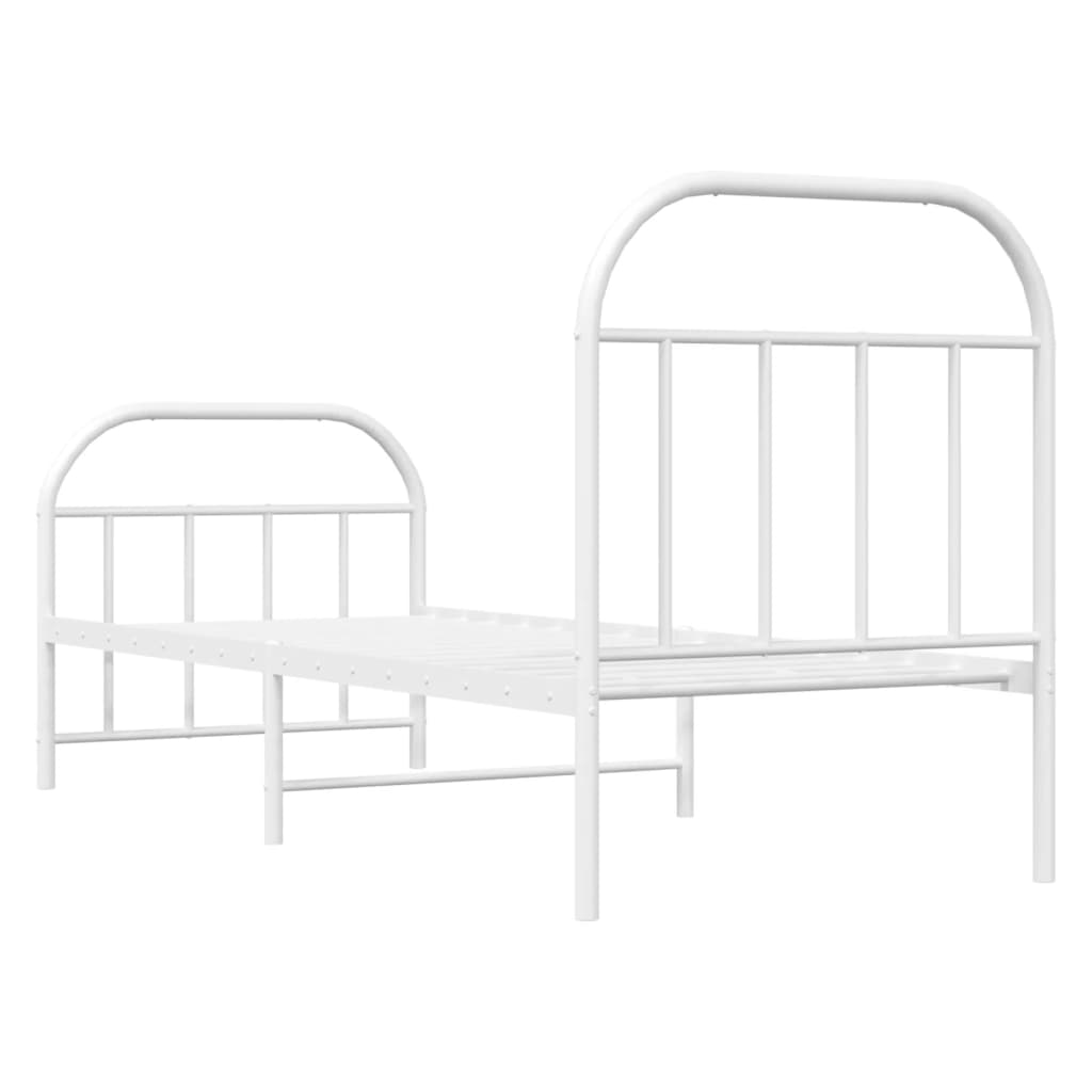 Cadru de pat metalic cu tăblie de cap/picioare, alb, 75x190 cm - Lando