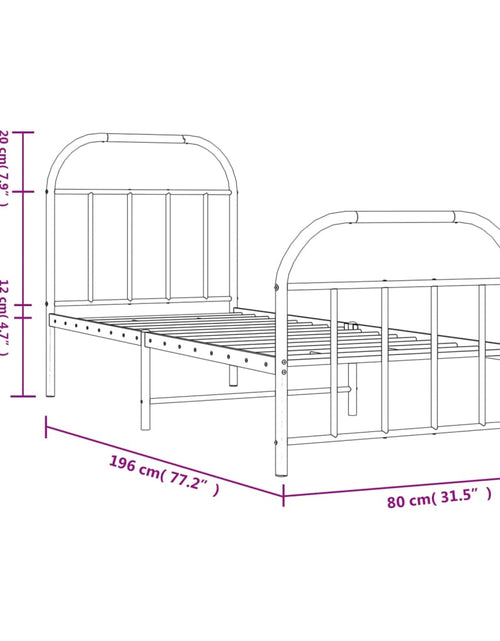 Încărcați imaginea în vizualizatorul Galerie, Cadru de pat metalic cu tăblie de cap/picioare, alb, 75x190 cm - Lando
