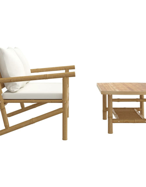 Загрузите изображение в средство просмотра галереи, Set mobilier de grădină cu perne alb crem, 2 piese, bambus - Lando
