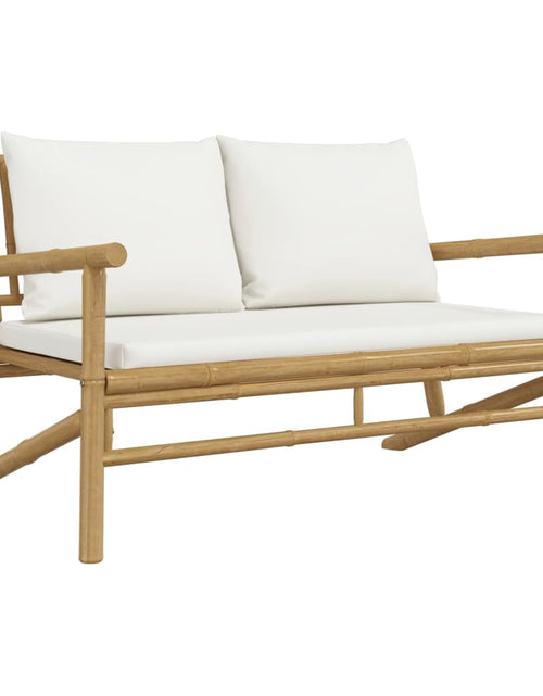 Загрузите изображение в средство просмотра галереи, Set mobilier de grădină cu perne alb crem, 2 piese, bambus - Lando
