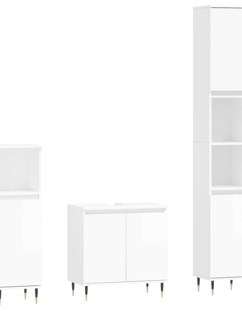 Încărcați imaginea în vizualizatorul Galerie, Set dulapuri de baie, 3 piese, alb extralucios, lemn prelucrat - Lando
