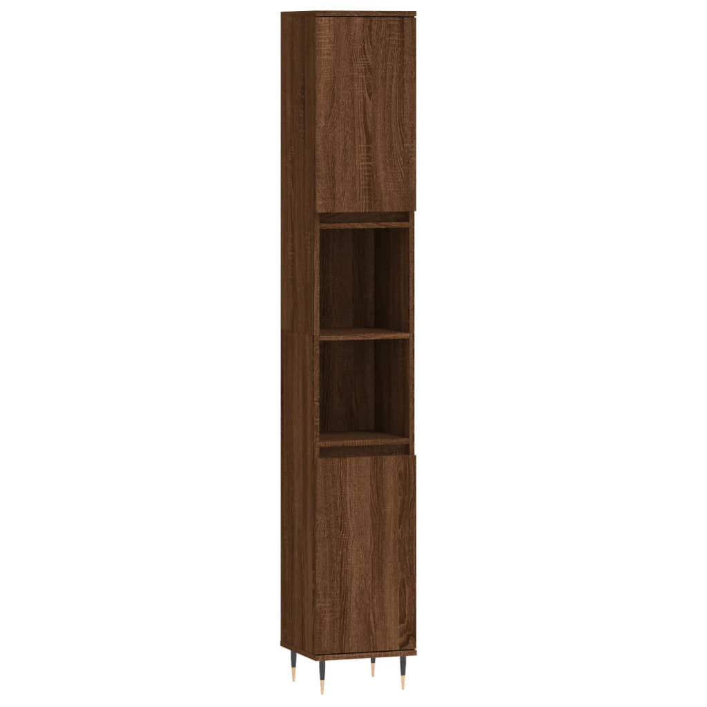 Set dulapuri de baie, 3 piese, stejar maro, lemn prelucrat - Lando