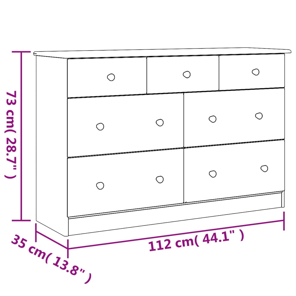 Comodă cu sertare ALTA, 112x35x73 cm, lemn masiv de pin - Lando