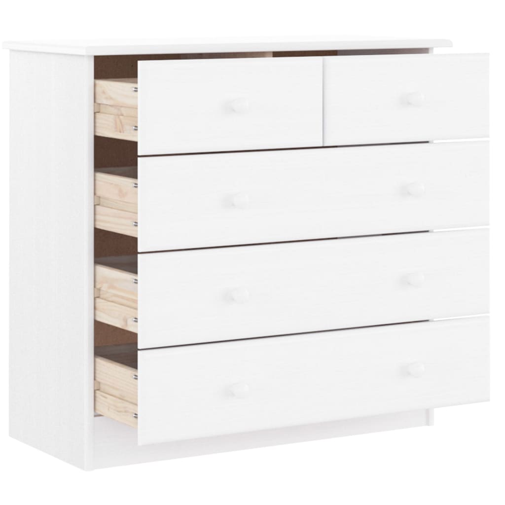 Comodă cu sertare ALTA, alb, 77x35x73 cm, lemn masiv de pin - Lando