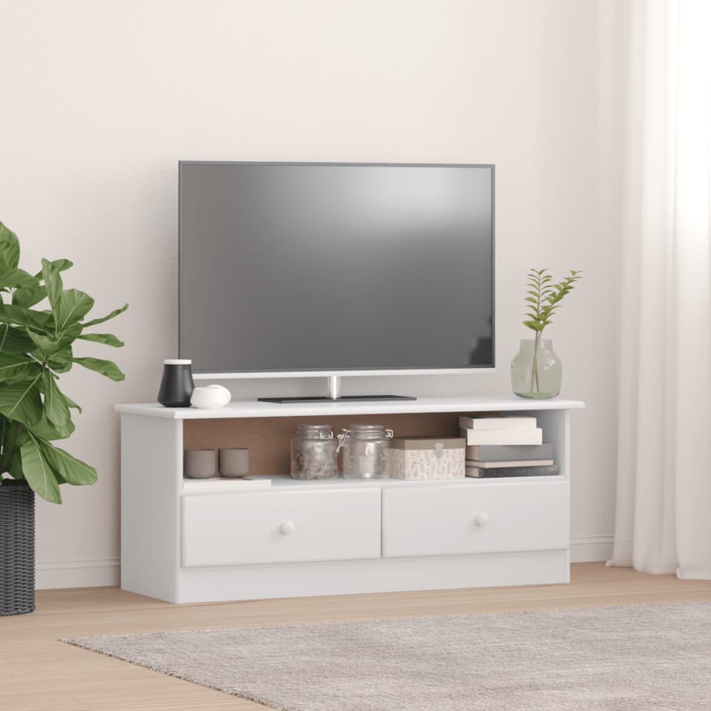 Dulap TV cu sertare „ALTA” alb, 100x35x41 cm, lemn masiv de pin Lando - Lando