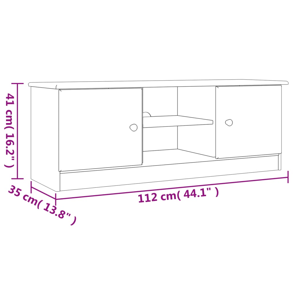 Dulap TV "ALTA" alb, 112x35x41 cm, lemn masiv de pin Lando - Lando