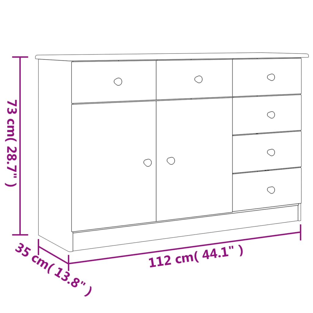 Servantă ALTA, alb, 112x35x73 cm, lemn masiv de pin Lando - Lando