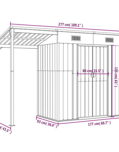 Încărcați imaginea în vizualizatorul Galerie, Șopron grădină, acoperiș extins, maro, 277x110,5x181 cm, oțel Lando - Lando
