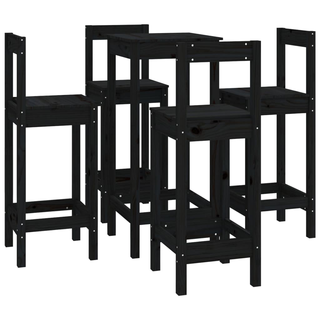 Set mobilier de bar, 5 piese, negru, lemn masiv de pin - Lando