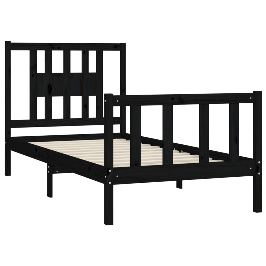 Cadru de pat cu tăblie, negru, 90x200 cm, lemn masiv de pin - Lando
