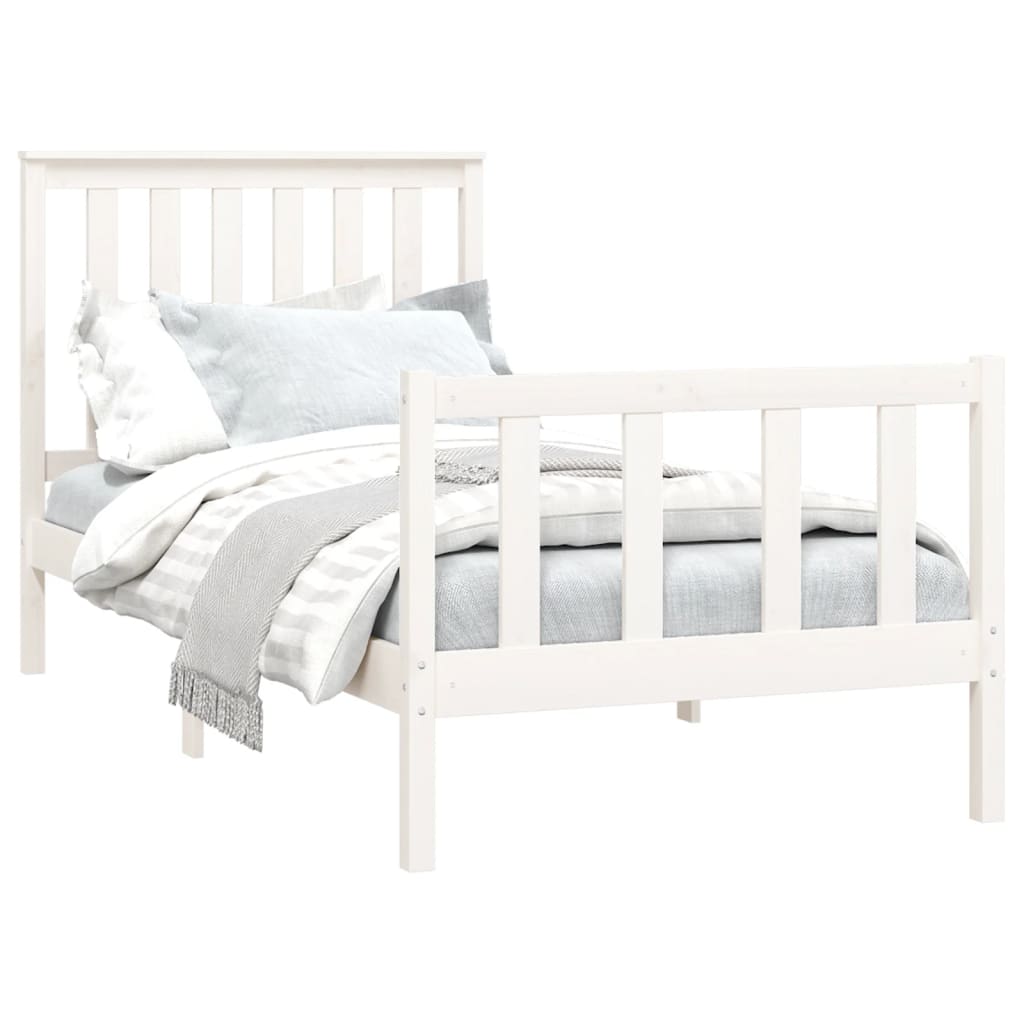 Cadru de pat cu tăblie, alb, 90x200 cm, lemn masiv de pin - Lando
