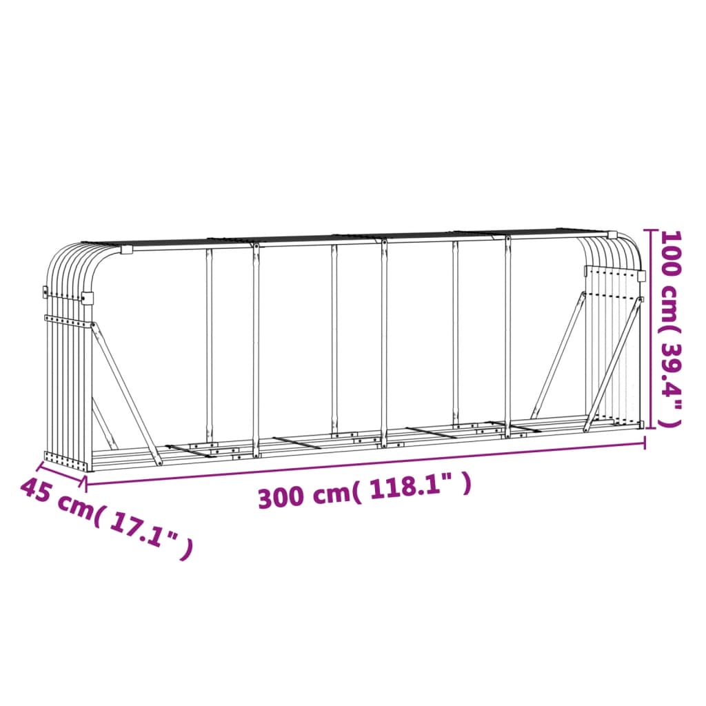 Suport pentru bușteni verde 300x45x100 cm oțel galvanizat - Lando