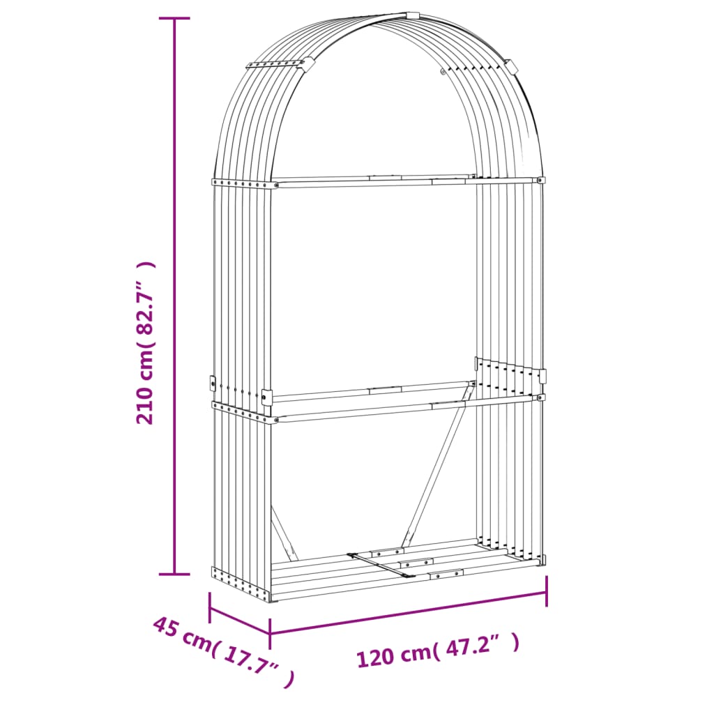 Suport de bușteni, antracit, 120x45x210 cm, oțel galvanizat - Lando