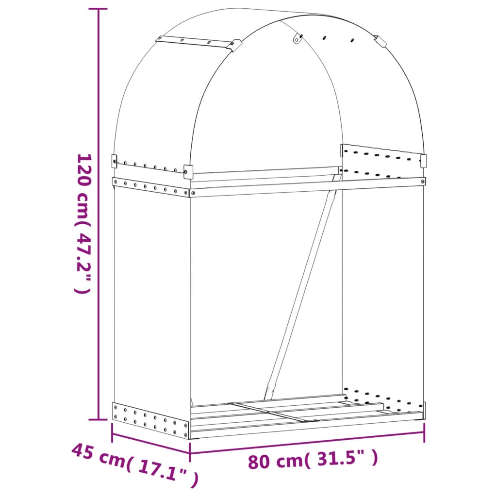 Suport pentru bușteni, maro, 80x45x120 cm, oțel galvanizat - Lando