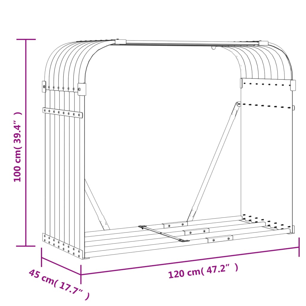 Suport pentru bușteni, argintiu, 120x45x100 cm, oțel galvanizat - Lando