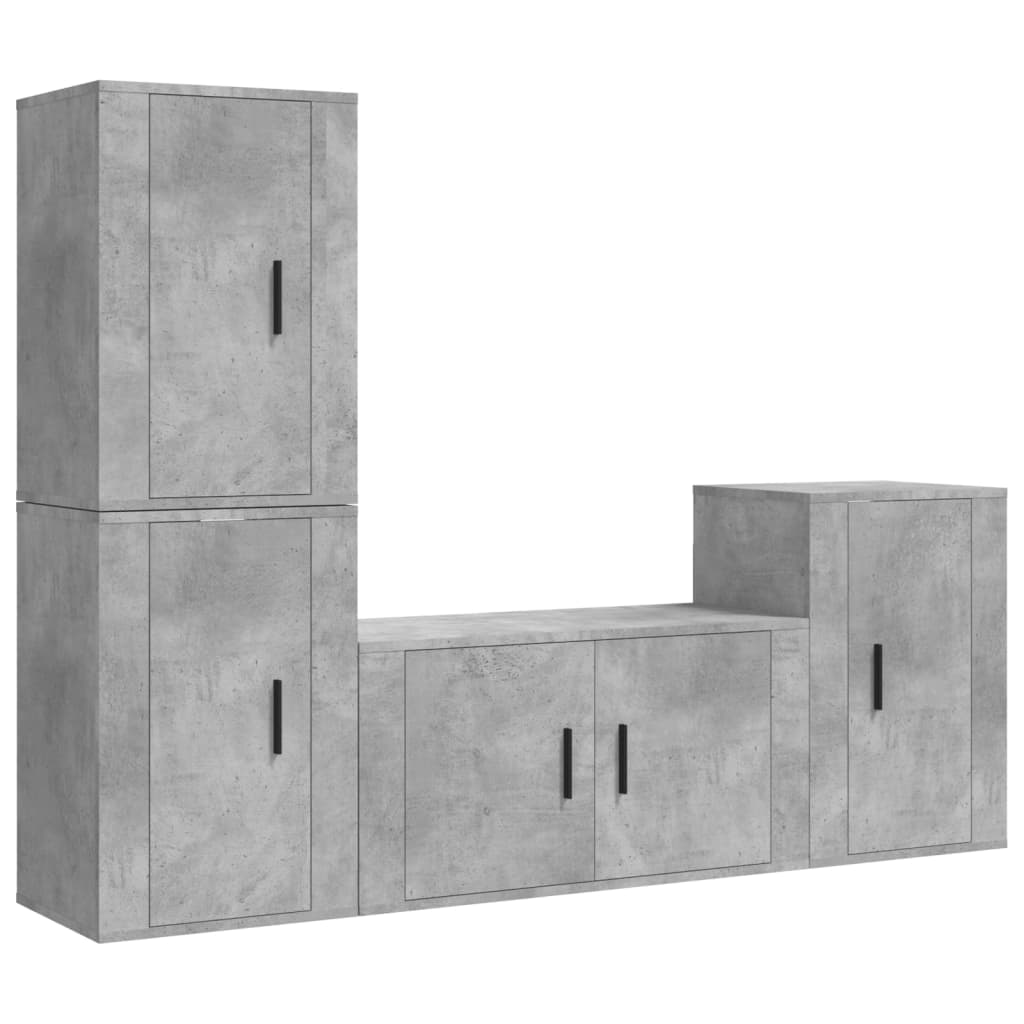 Set dulap TV, 4 piese, gri beton, lemn prelucrat Lando - Lando