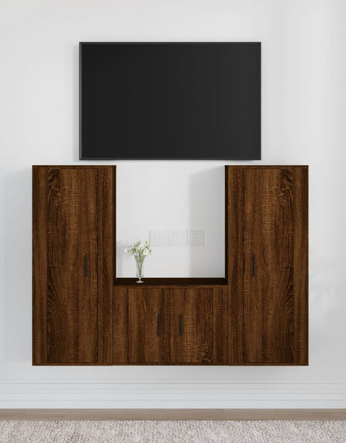 Încărcați imaginea în vizualizatorul Galerie, Set dulap TV, 3 piese, stejar maro, lemn prelucrat Lando - Lando
