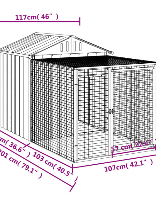 Încărcați imaginea în vizualizatorul Galerie, Coteț pui cu incintă gri deschis 117x201x123 cm oțel galvanizat Lando - Lando
