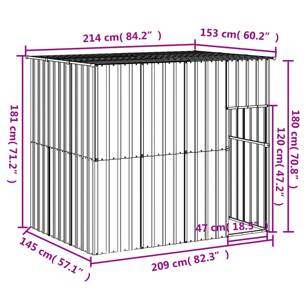 Cușcă câine cu acoperiș antracit 214x153x181 cm oțel galvanizat Lando - Lando