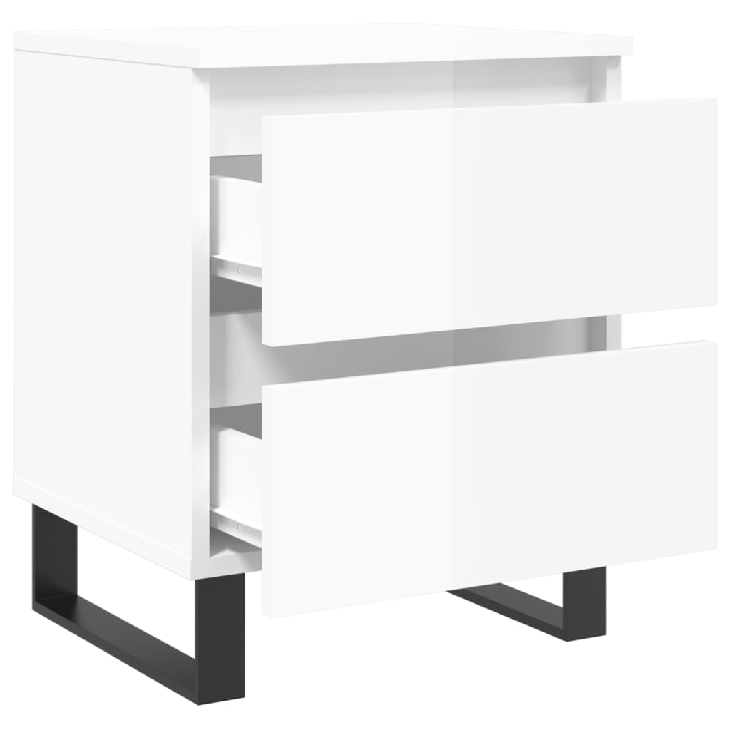 Noptiere, 2 buc., alb extralucios, 40x35x50 cm, lemn compozit - Lando