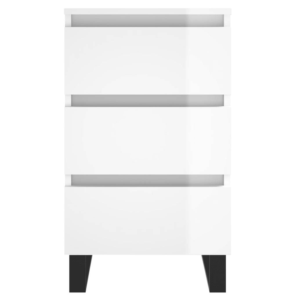 Noptiere, 2 buc., alb extralucios, 40x35x69 cm, lemn compozit - Lando