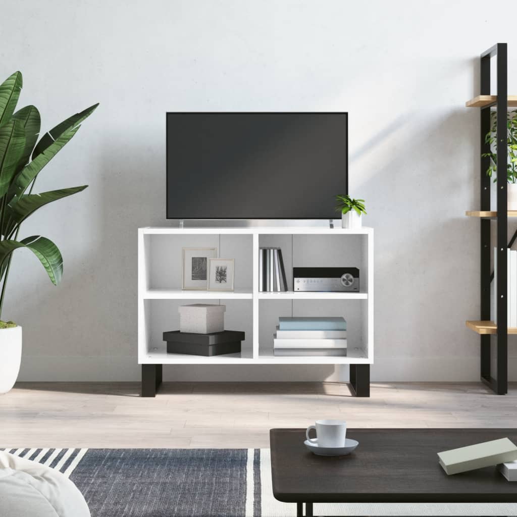 Comodă TV, alb extralucios, 69,5x30x50 cm, lemn compozit - Lando